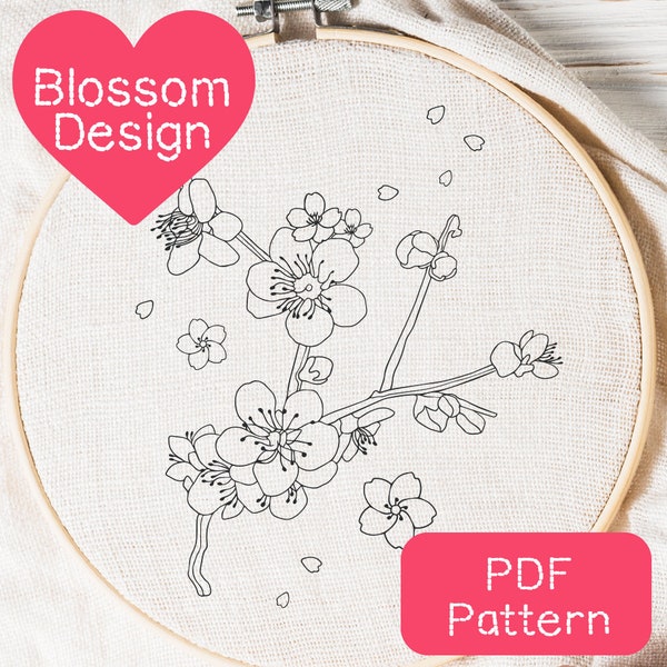 Japanese Cherry Blossom Flowers, Embroidery PDF Pattern, Digital Download, Hand Embroidery, Beginner Embroidery PDF Pattern, Japan Inspired