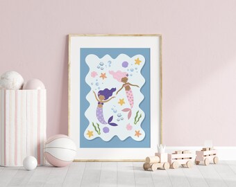 Mermaids Print, Under the Sea Nursery Print, Girl Nursery Decor, Sea ...