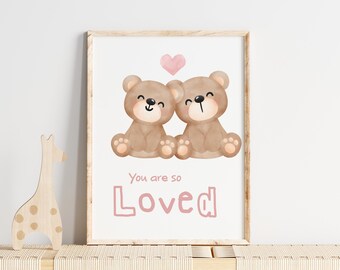 Teddy Bear Print, Woodland Baby Room Decor, Neutral Beige Nursery Wall Art, Teddy Poster, Gender Neutral Baby or Kids Affirmation Print