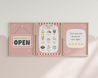 Set Of 3, Menu, Imaginative Play, Montessori, Playroom Prints, Educational, Role Play, Play Kitchen Accessories, Nursery, Kids Cafe Shop