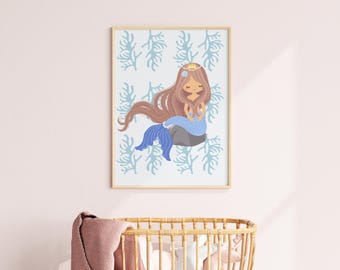 Mermaid Nursery Print, Girls Bedroom Decor, Girls Nursery Art, Baby Nursery Decor, Girls Bedroom Print, Mermaid Wall Art Print, Playroom Art
