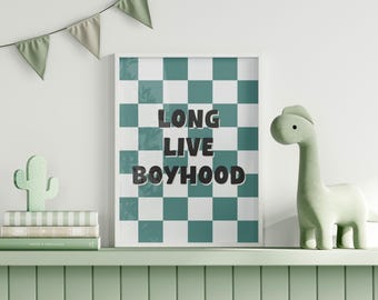 Boys Room Quote Art, Long Live Boyhood Poster, Blue Green Wall Decor, Kids Bedroom Print, Nursery Boy Wall Sign, Boys Playroom Print