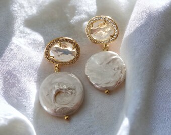 7,00 mm perle d'acqua dolce GIOIELLO Orecchini pendenti a farfalla oro 750