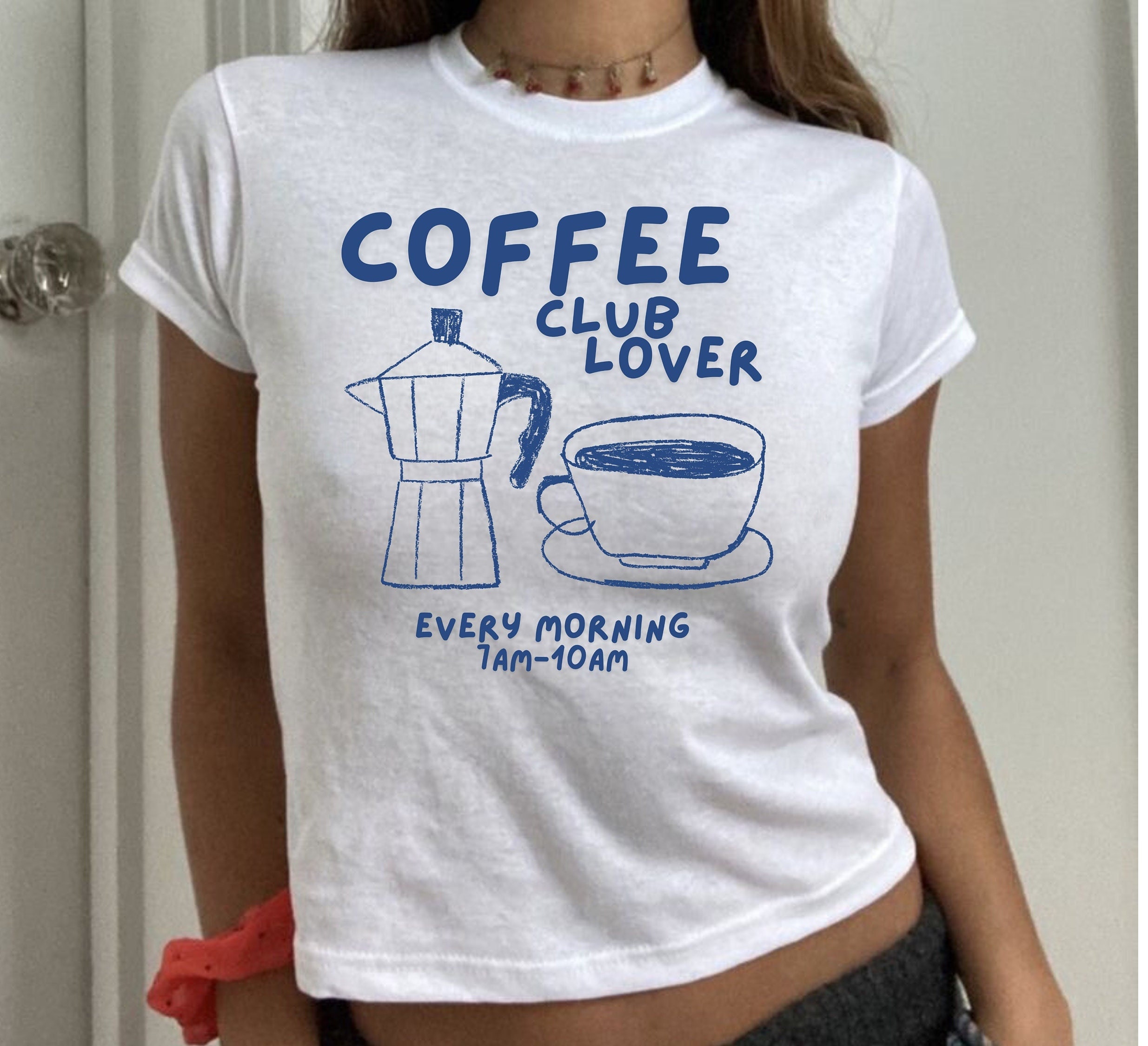 Coffee Baby Tee, Coffee Club Graphic Tee, Womens Fitted Tee, Trendy Y2K Baby Tee, Pinterest Graphic Tshirt, Womens Fitted Tee