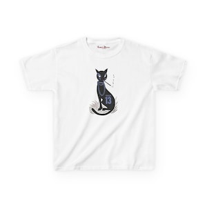 Black Cat Baby Tee, Friday 13 Cat Top, Womens Fitted Tee, 90s Style Baby Tee, Retro Cat Printed Shirt, Vintage Style Tshirt