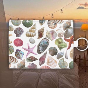 Cartera llavero con tarjetero de cuero blanco con estampado de conchas marinas / Accesorios estéticos de Pinterest, tarjetero, regalos para mujeres