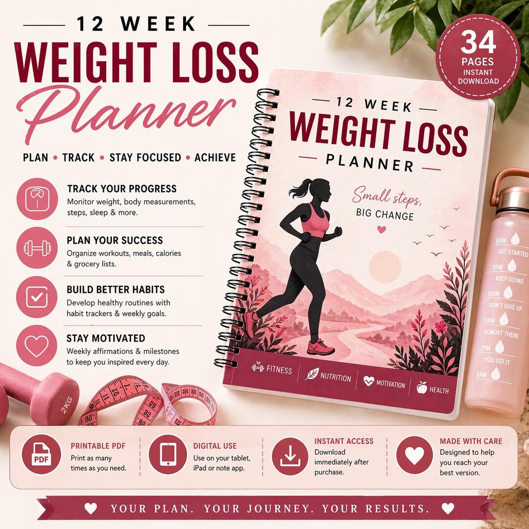 12 Week Weight Loss Planner Printable | Fitness Tracker | Workout ...