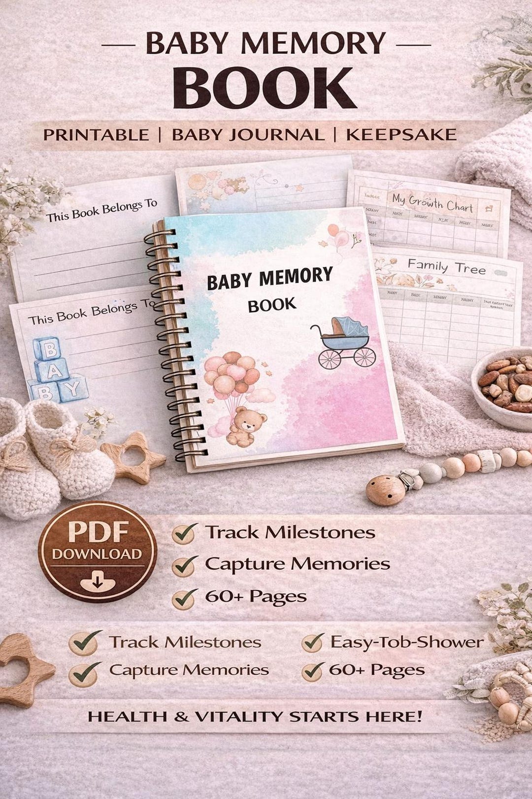 Baby Memory Book Printable | Baby Milestone Journal PDF | Newborn ...