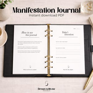 Mini manifestationsdagbok, utskrivbar A4 | Daglig intention, tacksamhet och affirmationer | Minimal självreflektionsdagbok | Direkt nedladdning
