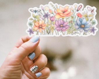 Sticker bouquet de fleurs sauvages : sticker floral bohème en vinyle
