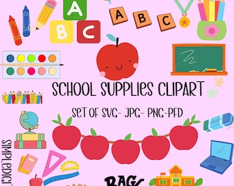 Schulmaterial Clipart-Set: Lehrerin Grafik, Klassenzimmer Kunst (PNG-, JPG-, SVG-Datei)