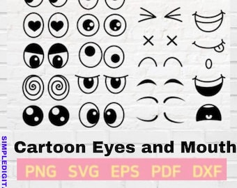 Cartoon Eyes and mouths  Graphic SVG- Commercial use- Instant download