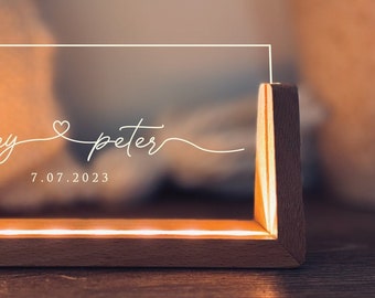 Custom Night Light Anniversary Gift Engagement Gift For Wife Gift For Girlfriend Personalised Wedding Gift Names Date LED Wood And Acrylic