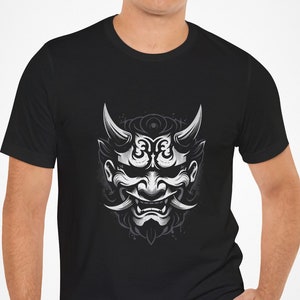 Hannya Mask T-Shirt | Bold Japanese Folklore Tee Edgy Hannya Design Cultural Statement Shirt Intricate Mask Apparel Urban Streetwear Noh