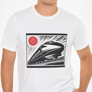 新幹線アドベンチャーTシャツ | 新幹線Tシャツ 洗練されたデザイン 衣類 高速旅行 日本のテクノロジーシャツ テックウェア ギフト