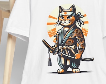 Samurai Cat Warrior Tee | Japanese Illustrator Martial Arts Top Urban Streetwear Tattoo Art Shirt Ninja Samurai Aesthetic Apparel Bushido