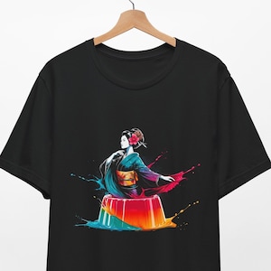 Koszulka Geisha Splash Jello | Japońska estetyczna odzież uliczna Anime Ilustracja Kawa Galaretka Harajuku Moda Artystyczna Odzież