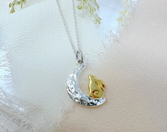 Sterling Silver Hare & Crescent Moon Pendant