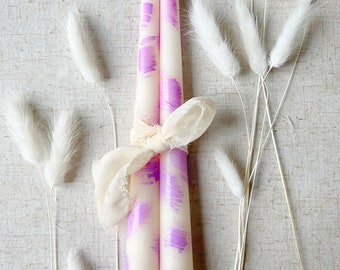 Lilac Brushstroke Handpainted Tapered Candles