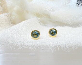 18ct Yellow Gold Vermeil Aquamarine Stud Earrings