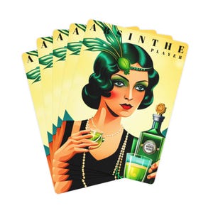 Juego de cartas de póker antiguas "Jugador de Absenta", diseño retro, ideal para noches de juego, regalo para jugadores, decoración de casino, inspirado en los años 20.
