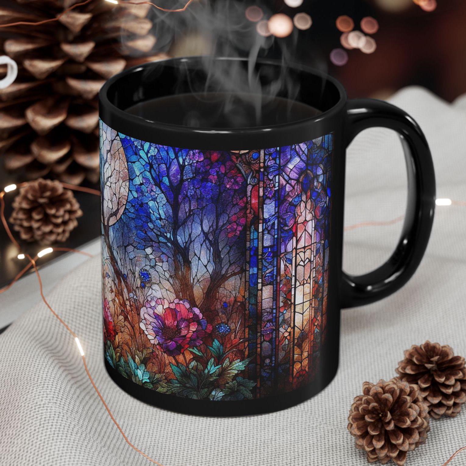 Vintage Stained Glass Floral Motif Coffee & Tea Mug