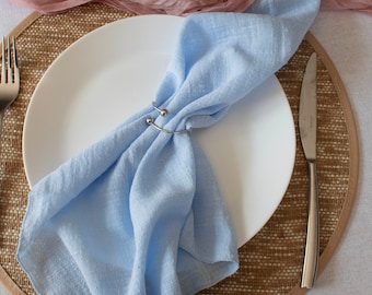 Baby sky blue 100% linen cloth cotton square napkins 40cm x 40cm | wedding shower bridal event styling table decor |