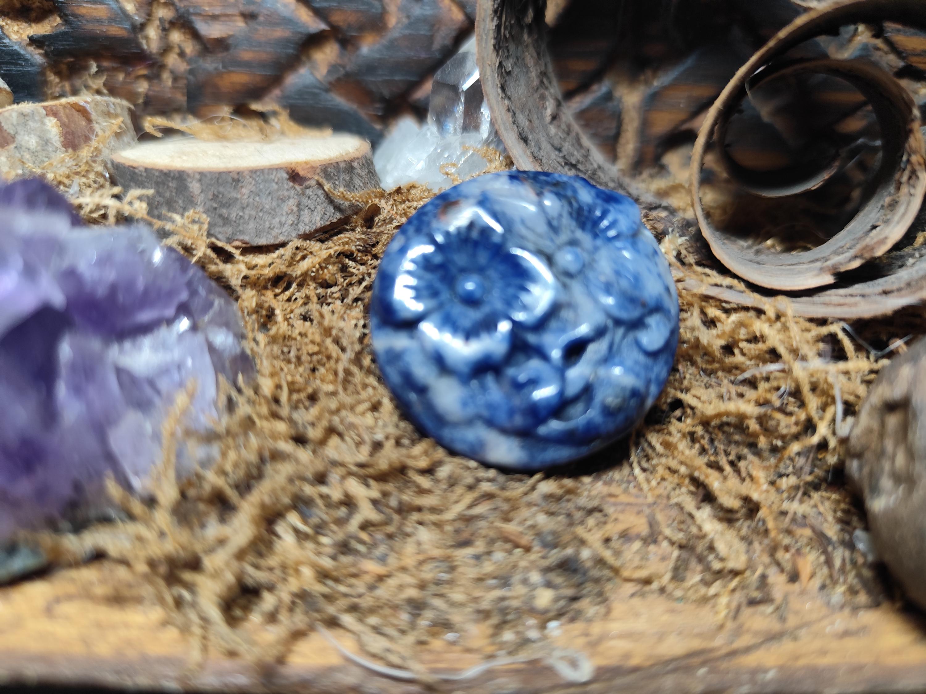 Broche Camée Argentée Avec Pierre Bleue Et Strass - Style Vintage, Neuf Sans Emballage