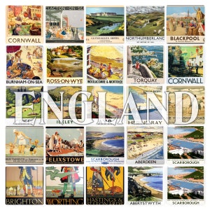 Postal con carteles de Inglaterra en blanco en el reverso, ideal para libro de visitas de bodas. ~ Se vende en paquetes de 25 ~ Impreso por Cherished Postcard.