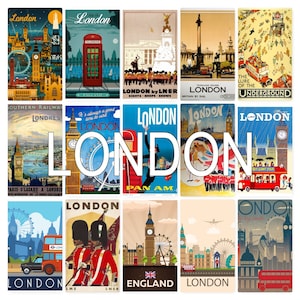 Postal con carteles de Londres en blanco en el reverso, ideal para libro de visitas de bodas. ~ Se vende en paquetes de 25 ~ Impreso por Cherished Postcard.