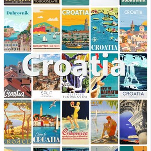 Postal con carteles de Croacia en blanco en el reverso, ideal para libro de visitas de bodas. ~ Se vende en paquetes de 25 ~ Impreso por Cherished Postcard.