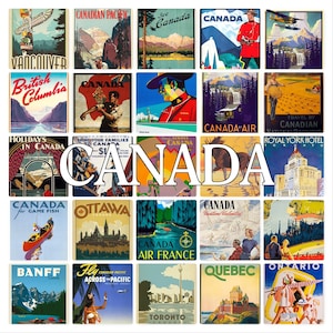 Postal con carteles de Canadá en blanco en el reverso, ideal para libro de visitas de bodas. ~ Se vende en paquetes de 25 ~ Impreso por Cherished Postcard.