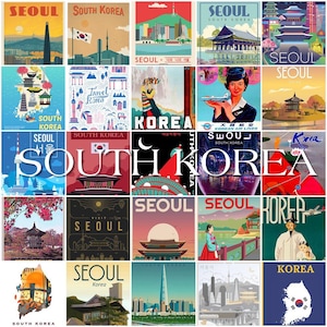 Cartaz da Coreia do Sul, cartão postal em branco no verso, ideal para livro de visitas de casamento. ~ Vendido em pacotes de 25 ~ Impresso pela Cherished Postcard.