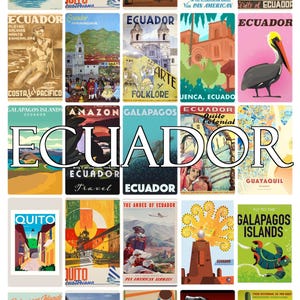 Postal con carteles de Ecuador en blanco en el reverso, ideal para libro de visitas de bodas. ~ Se vende en paquetes de 25 ~ Impreso por Cherished Postcard.