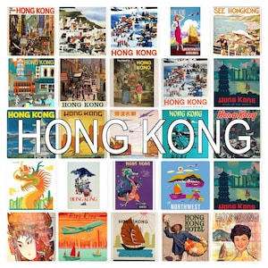 Postal con carteles de Hong Kong en blanco en el reverso, ideal para libro de visitas de bodas. ~ Se vende en paquetes de 25 ~ Impreso por Cherished Postcard.