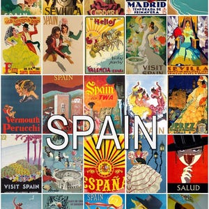 Spanje Posters, ansichtkaart, blanco op de achterkant, ideaal voor bruiloftsgastenboek. ~ Verkocht per 25 stuks ~ Gedrukt op een Cherished-briefkaart.