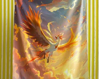 Couverture en peluche douillette en velours Moltres - tailles personnalisées - jeté de sommeil Pokemon oiseau feu - cadeau décoration d'intérieur idées d'anniversaire