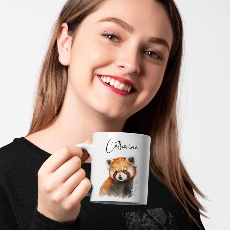 Taza personalizada de panda rojo, regalo de panda rojo, taza personalizada, regalo de panda rojo, regalos de cumpleaños, taza con nombre, regalo de Navidad imagen 4