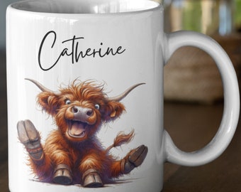Personalised Funny Cow Mug, Highland Cow, Mug For Cow Lovers, Farm Animal Mug, Mothers Day Gifts, Funny Cow Gifts, Name Mug, Birthday Gifts