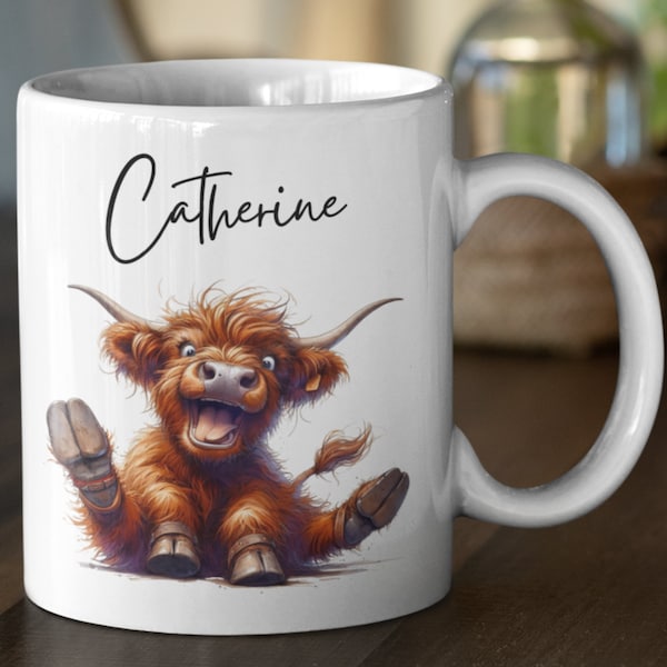 Personalised Funny Cow Mug, Highland Cow, Mug For Cow Lovers, Farm Animal Mug, Mothers Day Gifts, Funny Cow Gifts, Name Mug, Birthday Gifts