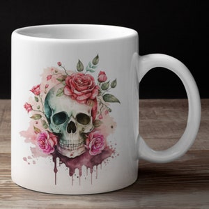 Skull Ceramic Mug, Skull Coffee Mug, Skull Cup Gift, Flower Skull Mug, Gift for Her