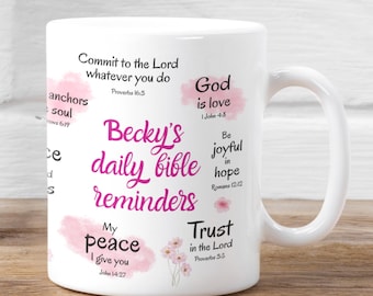 Mug personnalisé rappels bibliques quotidiens, citations bibliques, cadeau pour chrétiens, cadeaux de fête des mères, mug prénom, cadeaux d'anniversaire, cadeau de Noël