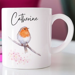 Gepersonaliseerde Robin keramische mok 11oz, Robin cadeau voor vogelliefhebbers, gepersonaliseerde mok, vogels kijken, Moederdagcadeaus, naammok, verjaardag