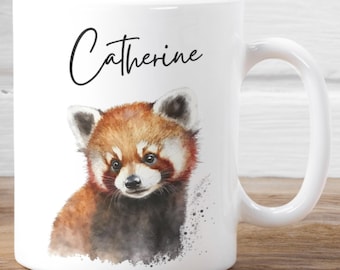 Taza personalizada de panda rojo, regalo de panda rojo, taza personalizada, regalo de panda rojo, regalos de cumpleaños, taza con nombre, regalo de Navidad