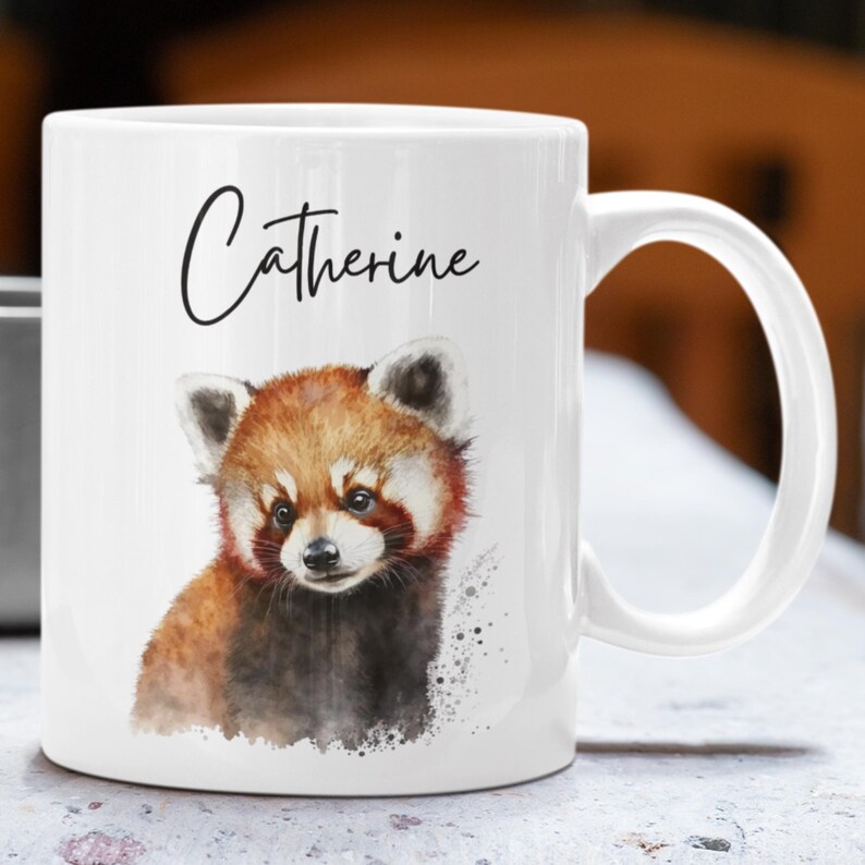 Taza personalizada de panda rojo, regalo de panda rojo, taza personalizada, regalo de panda rojo, regalos de cumpleaños, taza con nombre, regalo de Navidad imagen 3