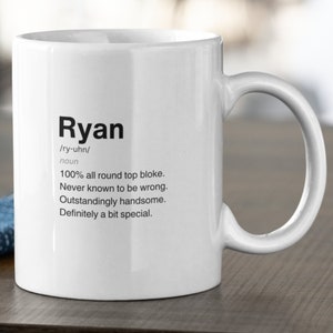 Ryan Definition Ceramic Mug, Sarcastic Ryan Mug, Funny Ryan Gift, Personalised Ryan Mug, Custom Ryan Mug