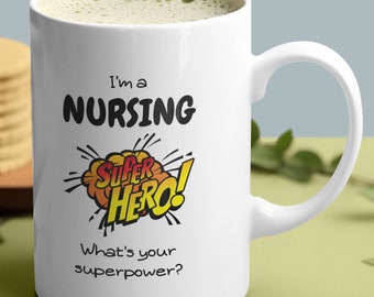 Mug en céramique super-héros d'allaitement 11 oz, tasse infirmière, cadeau infirmière, cadeau infirmière drôle, infirmière stagiaire, étudiante infirmière, super-héros