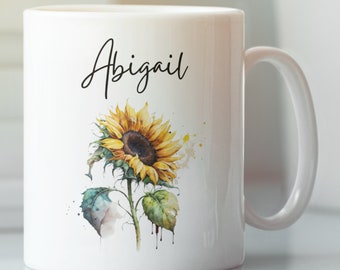 Taza de girasol, regalo de girasol, regalo de taza, regalo para ella, regalo de cumpleaños, taza de flores, girasoles, regalo para un amigo