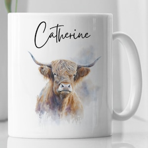 Personalised Cow Mug, Highland Cow, Mug For Cow Lovers, Farm Animal Mug, Mothers Day Gifts, Cow Gifts, Name Mug, Birthday Gifts