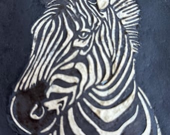 Zebra Code Ceramic Plate / Handmade Black and White Sculptural Plate / Raised 3D Stripes